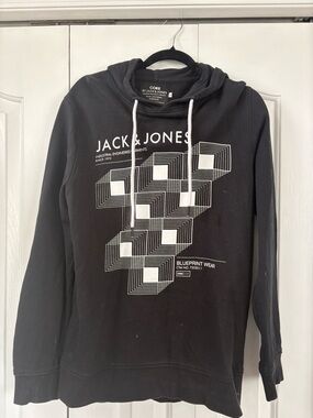 Jack & Jones Black Hoodie with White Geometric Print